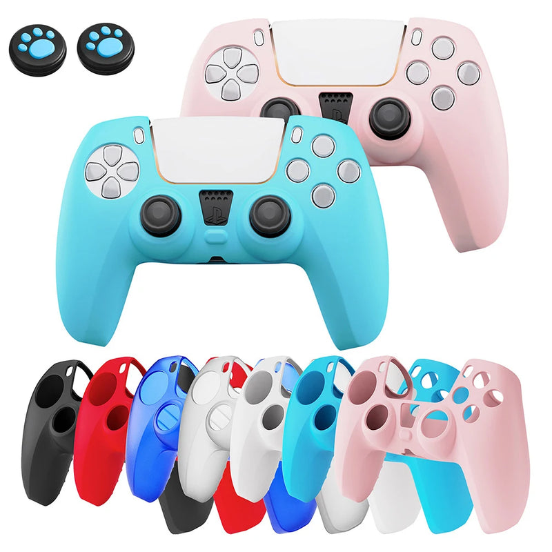 Capa protetora de silicone para Playstation 5 PS5 Controlador Antiderrapante Capa de borracha com 2 acessórios para o polegar Conjunto